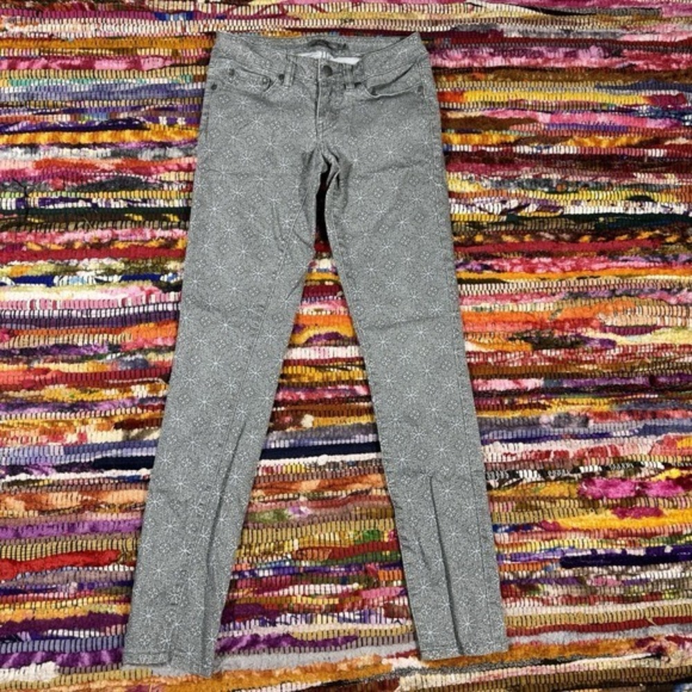 Prana Jeans‎ Womens 00 Kara Skinny Moonrock Petal Gray Floral Low Rise Organic